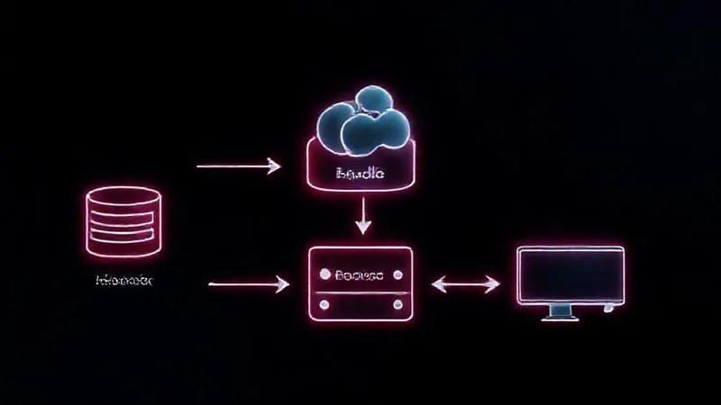 A photorealistic architectural diagram showing data flowing from a database through a Redis cache layer, then to an application server, and finally to a user's device. Arrows indicate fast data flow through the cache, and slower flow when bypassing it. Cinematic lighting, professional photography, 8K hyper-detailed.