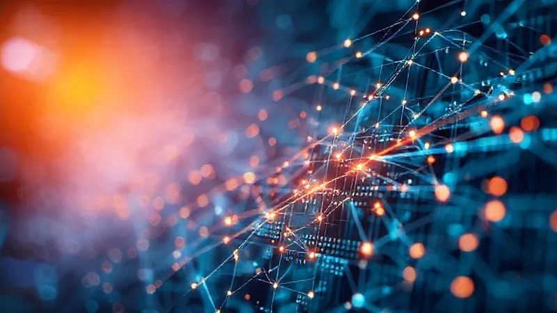 A photorealistic, professional photography, 8K, cinematic lighting, sharp focus, depth of field, shot on a high-end DSLR of a visually striking, abstract representation of database indexing. Glowing lines connect key data points in a complex, three-dimensional data structure, illustrating efficient data retrieval amidst a vast sea of information, conveying speed and precision.