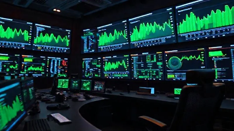 A photorealistic, professional photography, 8K, cinematic lighting, sharp focus, depth of field, shot on a high-end DSLR of a large, multi-screen command center displaying real-time API performance dashboards. The screens show green, healthy metrics, indicating stable performance, with subtle, glowing alerts in the background, representing a proactive monitoring system in action. The atmosphere is calm and controlled, suggesting successful proactive management.