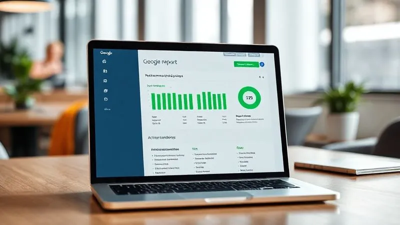 A photorealistic screenshot of a Google Lighthouse report showing high performance scores, with green metrics and clear, actionable recommendations below. The report is displayed on a modern laptop screen in a professional office setting, with soft, natural light, 8K, cinematic lighting, sharp focus on the report details, depth of field blurring the background, shot on a high-end DSLR. A photorealistic screenshot of a Google Lighthouse report showing high performance scores, with green metrics and clear, actionable recommendations below. The report is displayed on a modern laptop screen in a professional office setting, with soft, natural light, 8K, cinematic lighting, sharp focus on the report details, depth of field blurring the background, shot on a high-end DSLR.