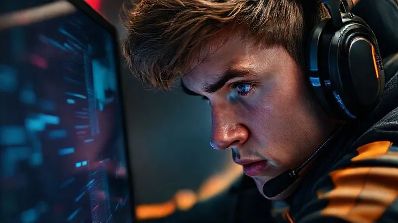Photorealistic, professional photography, 8K, cinematic lighting, sharp focus, depth of field, shot on a high-end DSLR. A gamer's intense gaze focused on a high-refresh-rate monitor, with subtle visual cues like motion blur lines or digital data streams flowing across the screen, representing minimal input lag and immediate visual feedback. The gamer's face shows extreme concentration, and the monitor screen reflects a dynamic esports game in progress. Photorealistic, professional photography, 8K, cinematic lighting, sharp focus, depth of field, shot on a high-end DSLR. A gamer's intense gaze focused on a high-refresh-rate monitor, with subtle visual cues like motion blur lines or digital data streams flowing across the screen, representing minimal input lag and immediate visual feedback. The gamer's face shows extreme concentration, and the monitor screen reflects a dynamic esports game in progress.