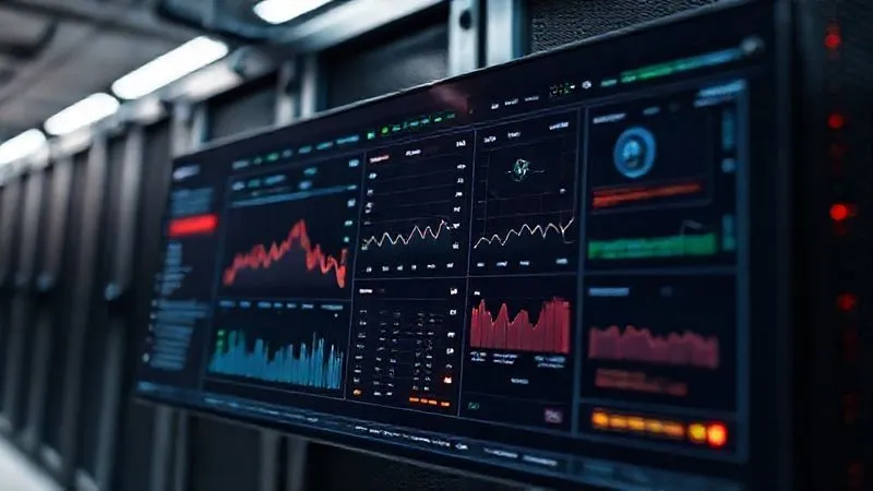 A photorealistic, professional photography, 8K image of a complex dashboard displaying real-time microservice health metrics and alert notifications, with a subtle red glow indicating an anomaly, cinematic lighting, sharp focus on the data, depth of field blurring a background server room, shot on a high-end DSLR.