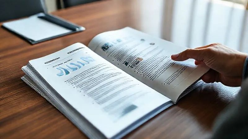 A photorealistic image of a sleek, professionally designed business proposal document open on a meeting room table, with charts and key bullet points visible. A person's hand points to an 'ROI' section. Cinematic lighting, sharp focus on the document, depth of field blurring the background. 8K hyper-detailed, shot on a high-end DSLR.