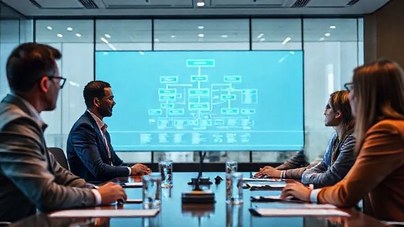 A photorealistic image of a diverse, professional ethics committee discussing a complex AI flowchart on a transparent screen in a modern conference room, symbolizing robust AI governance. Professional photography, 8K, cinematic lighting, sharp focus on the group's serious discussion, depth of field blurring the background, shot on a high-end DSLR. A photorealistic image of a diverse, professional ethics committee discussing a complex AI flowchart on a transparent screen in a modern conference room, symbolizing robust AI governance. Professional photography, 8K, cinematic lighting, sharp focus on the group's serious discussion, depth of field blurring the background, shot on a high-end DSLR.