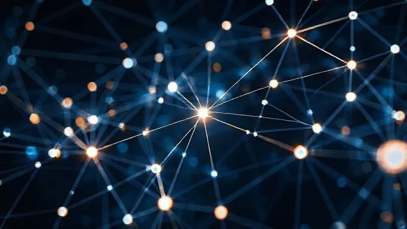A photorealistic image showing a complex network of interconnected glowing nodes and lines, representing strategic partnerships and a thriving technology ecosystem. The lines converge on a central, brighter node. Professional photography, 8K, cinematic lighting, sharp focus, depth of field, shot on a high-end DSLR.