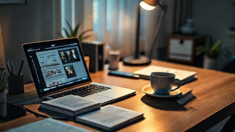 Photorealistic, professional photography, 8K, cinematic lighting, sharp focus, depth of field, shot on a high-end DSLR. A meticulously organized home office desk at night. A modern laptop open to a study interface, a neatly stacked IT textbook, a hot cup of tea, and ambient, soft lighting creating a focused, calm atmosphere. No distractions visible. Photorealistic, professional photography, 8K, cinematic lighting, sharp focus, depth of field, shot on a high-end DSLR. A meticulously organized home office desk at night. A modern laptop open to a study interface, a neatly stacked IT textbook, a hot cup of tea, and ambient, soft lighting creating a focused, calm atmosphere. No distractions visible.