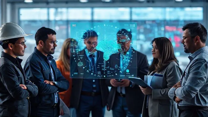 A photorealistic, professional photography, 8K, cinematic lighting, sharp focus, depth of field, shot on a high-end DSLR, showing a diverse group of professionals (utility engineers, cybersecurity analysts, government officials) collaborating around a holographic display of smart grid data, symbolizing public-private partnerships and shared defense strategies against cyber threats.