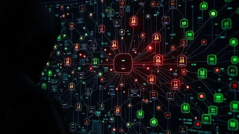 A photorealistic image of a complex network diagram with various container icons, some highlighted in red indicating vulnerabilities, others in green showing security. A hacker-like figure is observing the network from a dark corner, cinematic lighting, sharp focus, depth of field, 8K hyper-detailed, professional photography, shot on a high-end DSLR. A photorealistic image of a complex network diagram with various container icons, some highlighted in red indicating vulnerabilities, others in green showing security. A hacker-like figure is observing the network from a dark corner, cinematic lighting, sharp focus, depth of field, 8K hyper-detailed, professional photography, shot on a high-end DSLR.