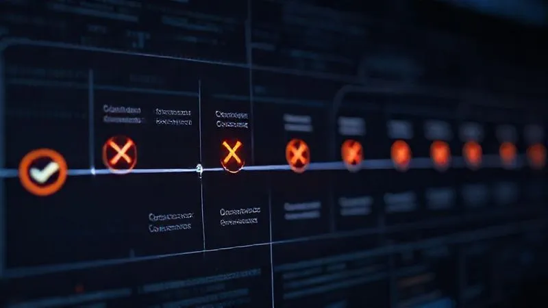 A photorealistic diagram showing a CI/CD pipeline with various security scanning stages (code scan, image scan, dependency scan) represented as glowing checkpoints. A red 'X' hovers over a stage where a critical vulnerability was detected, preventing further progress. Cinematic lighting, sharp focus, depth of field, 8K hyper-detailed, professional photography, shot on a high-end DSLR. A photorealistic diagram showing a CI/CD pipeline with various security scanning stages (code scan, image scan, dependency scan) represented as glowing checkpoints. A red 'X' hovers over a stage where a critical vulnerability was detected, preventing further progress. Cinematic lighting, sharp focus, depth of field, 8K hyper-detailed, professional photography, shot on a high-end DSLR.