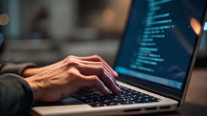 A photorealistic close-up of hands typing a thoughtful, personalized message on a laptop keyboard, with a blurred background showing an open source project's interface, cinematic lighting highlighting the screen, sharp focus on the hands and keyboard, depth of field, 8K hyper-detailed, professional photography, shot on a high-end DSLR. A photorealistic close-up of hands typing a thoughtful, personalized message on a laptop keyboard, with a blurred background showing an open source project's interface, cinematic lighting highlighting the screen, sharp focus on the hands and keyboard, depth of field, 8K hyper-detailed, professional photography, shot on a high-end DSLR.