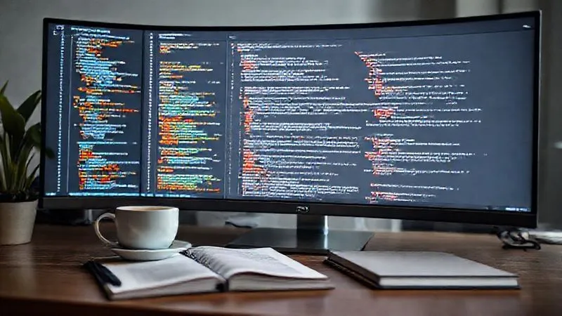 A photorealistic image of a clean, organized code editor on a large monitor, displaying well-structured and commented code, with a cup of coffee and a notebook beside it. The desk is tidy, suggesting efficient workflow. Cinematic lighting, sharp focus on the code, depth of field blurring the background, 8K hyper-detailed, professional photography, shot on a high-end DSLR. A photorealistic image of a clean, organized code editor on a large monitor, displaying well-structured and commented code, with a cup of coffee and a notebook beside it. The desk is tidy, suggesting efficient workflow. Cinematic lighting, sharp focus on the code, depth of field blurring the background, 8K hyper-detailed, professional photography, shot on a high-end DSLR.