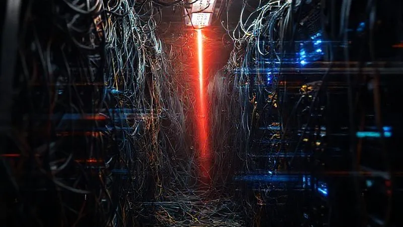 Photorealistic, professional photography, 8K, cinematic lighting, sharp focus, depth of field, shot on a high-end DSLR. A dramatic scene showing a tangled mess of network cables and server racks, with digital glitch effects overlayed, symbolizing IT infrastructure chaos and data discrepancies. A single, focused light beam cuts through the gloom, suggesting a path to clarity. Photorealistic, professional photography, 8K, cinematic lighting, sharp focus, depth of field, shot on a high-end DSLR. A dramatic scene showing a tangled mess of network cables and server racks, with digital glitch effects overlayed, symbolizing IT infrastructure chaos and data discrepancies. A single, focused light beam cuts through the gloom, suggesting a path to clarity.