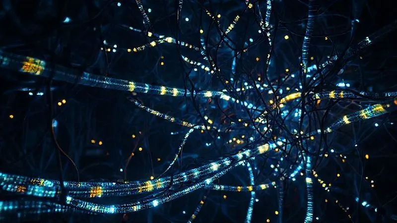 photorealistic, professional photography, 8K, cinematic lighting, sharp focus, depth of field, shot on a high-end DSLR. A complex, tangled network of glowing digital pipes, some overflowing with digital currency, others showing blockages and inefficiencies, representing the hidden complexities and wasted spend in cloud infrastructure. The scene is dark, with only the digital pipes illuminating the space.