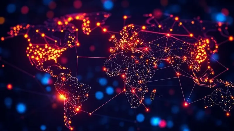 A stylized, abstract network diagram showing glowing data packets flowing efficiently across continents, with interconnected nodes representing edge servers and CDNs, symbolizing low latency and cost-effective data transfer for a global game audience. The lines of data flow are vibrant and dynamic, suggesting speed and optimization. Photorealistic, professional photography, 8K, cinematic lighting, sharp focus, depth of field, shot on a high-end DSLR.