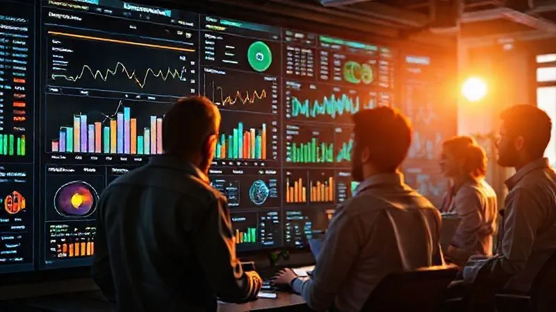 A photorealistic, professional photography, 8K, cinematic lighting, sharp focus, depth of field, shot on a high-end DSLR image of a sophisticated digital dashboard displaying various financial metrics, cost breakdown charts, and real-time cloud spending across different environments, with a diverse team of engineers and finance professionals collaboratively analyzing it. The atmosphere is focused and analytical. A photorealistic, professional photography, 8K, cinematic lighting, sharp focus, depth of field, shot on a high-end DSLR image of a sophisticated digital dashboard displaying various financial metrics, cost breakdown charts, and real-time cloud spending across different environments, with a diverse team of engineers and finance professionals collaboratively analyzing it. The atmosphere is focused and analytical.