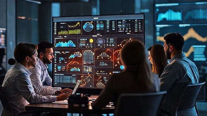 A photorealistic, professional photography, 8K, cinematic lighting, sharp focus, depth of field, shot on a high-end DSLR image of a diverse, collaborative team of IT professionals working around a large interactive digital display, seamlessly integrating various cloud management dashboards into a unified view. There's a sense of shared purpose and clear communication, with glowing data lines connecting their individual workstations to the central display, symbolizing effective cross-functional collaboration in a hybrid cloud environment. A photorealistic, professional photography, 8K, cinematic lighting, sharp focus, depth of field, shot on a high-end DSLR image of a diverse, collaborative team of IT professionals working around a large interactive digital display, seamlessly integrating various cloud management dashboards into a unified view. There's a sense of shared purpose and clear communication, with glowing data lines connecting their individual workstations to the central display, symbolizing effective cross-functional collaboration in a hybrid cloud environment.