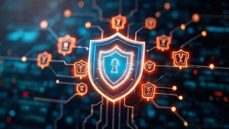 A photorealistic, professional photography image illustrating a multi-layered digital defense system. Glowing, interconnected shields and barriers are visible around a central server, each representing a different security technology (EDR, Firewall, SIEM). Cinematic lighting, sharp focus on the overlapping layers, depth of field blurring a background of potential threats. Shot on a high-end DSLR, 8K. A photorealistic, professional photography image illustrating a multi-layered digital defense system. Glowing, interconnected shields and barriers are visible around a central server, each representing a different security technology (EDR, Firewall, SIEM). Cinematic lighting, sharp focus on the overlapping layers, depth of field blurring a background of potential threats. Shot on a high-end DSLR, 8K.