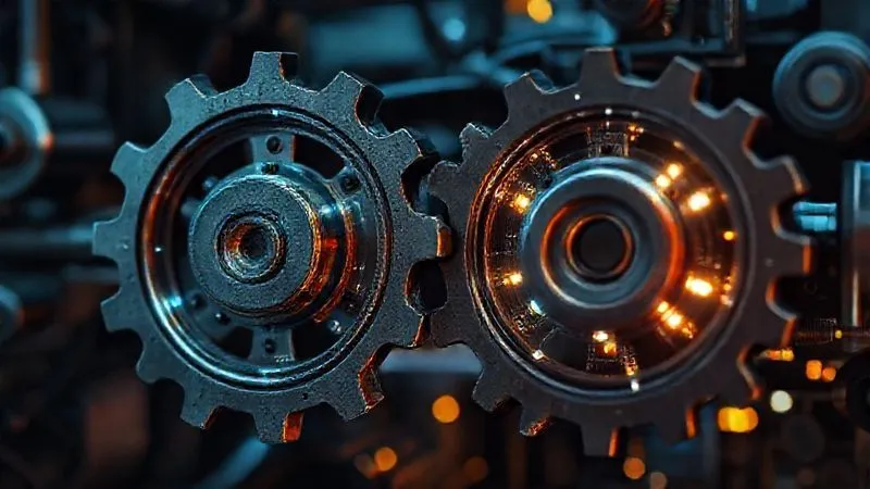 photorealistic, professional photography, 8K, cinematic lighting, sharp focus, depth of field, shot on a high-end DSLR. A visual metaphor of two distinct, complex gear systems (one representing IT, one representing OT) slowly interlocking and meshing together, with glowing digital data streams flowing between them, symbolizing convergence and integration. photorealistic, professional photography, 8K, cinematic lighting, sharp focus, depth of field, shot on a high-end DSLR. A visual metaphor of two distinct, complex gear systems (one representing IT, one representing OT) slowly interlocking and meshing together, with glowing digital data streams flowing between them, symbolizing convergence and integration.